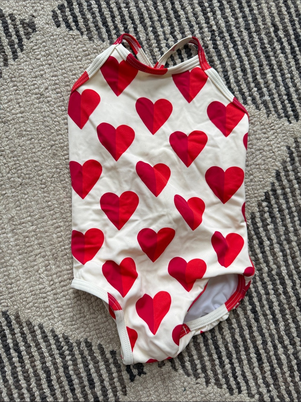 Hanna Andersson White One-Piece Swimsuit with Red Heart Print